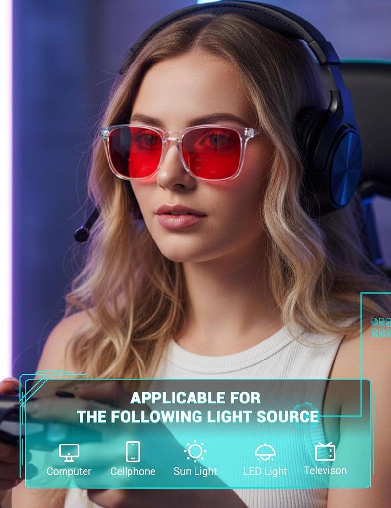 TIJN Sleep Glasses with Blue Green Light Blocking, Red Light Lens for Computer Gaming, Screen Fatigue & UV Protection - Image 3